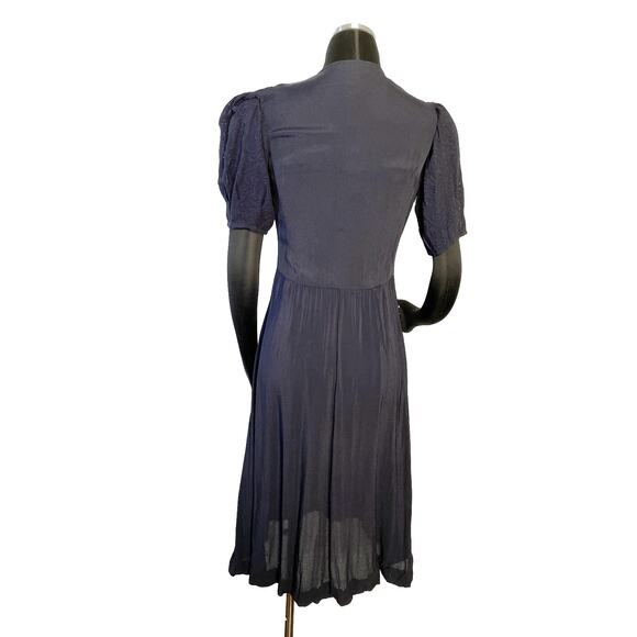 Vintage 1930s Navy Blue Dress with Burnout Sheer Sleeves -Size 4 Movie Star Glam - Picture 12 of 16